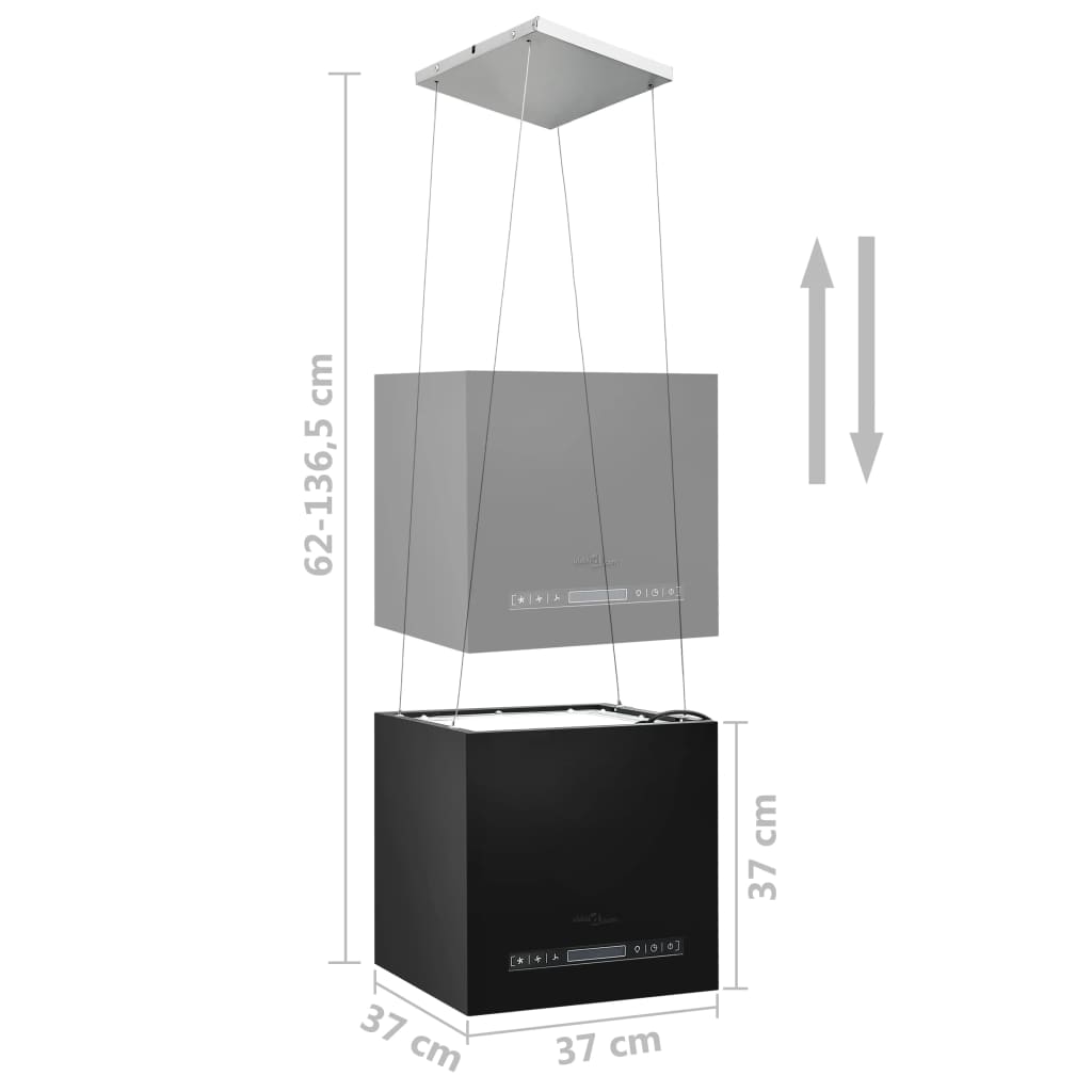 Hängande köksfläkt touchsensor LCD 37 cm pulverlackerat stål