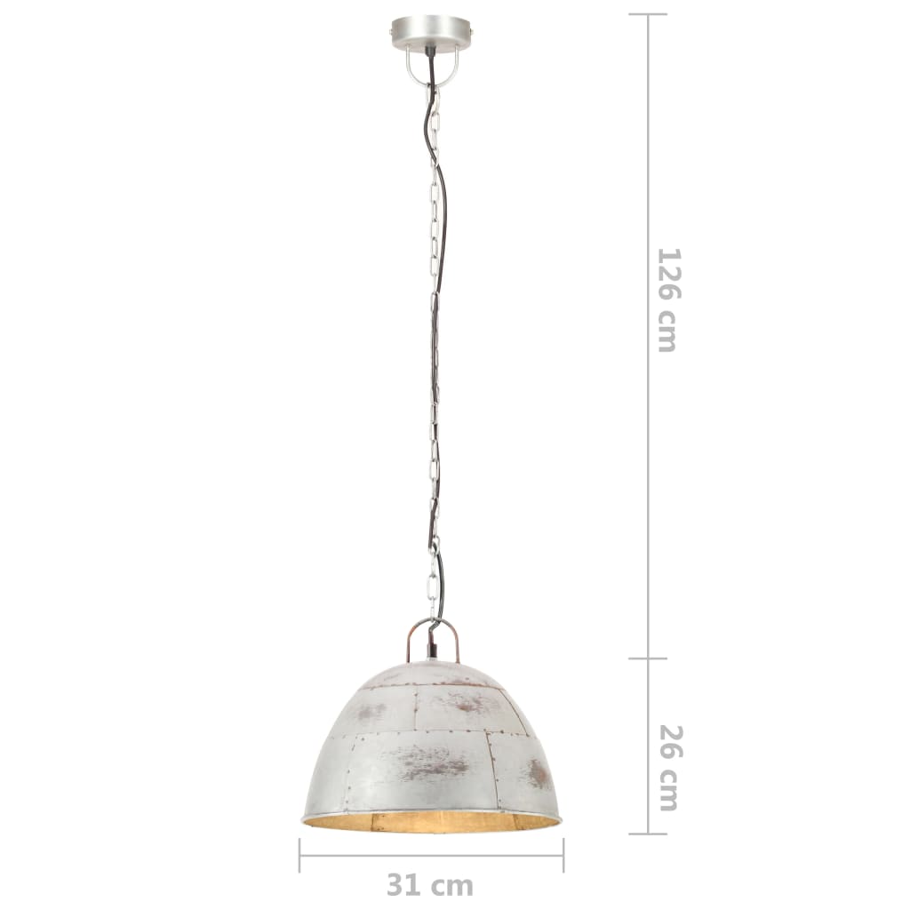 Hänglampa industriell vintage 25 W silver rund 31 cm E27