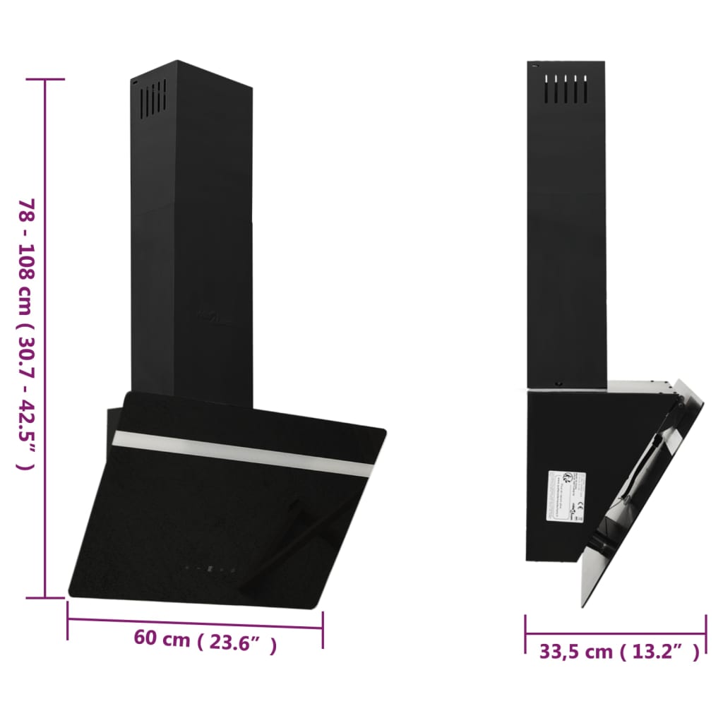 Köksfläkt 60 cm stål och härdat glas svart