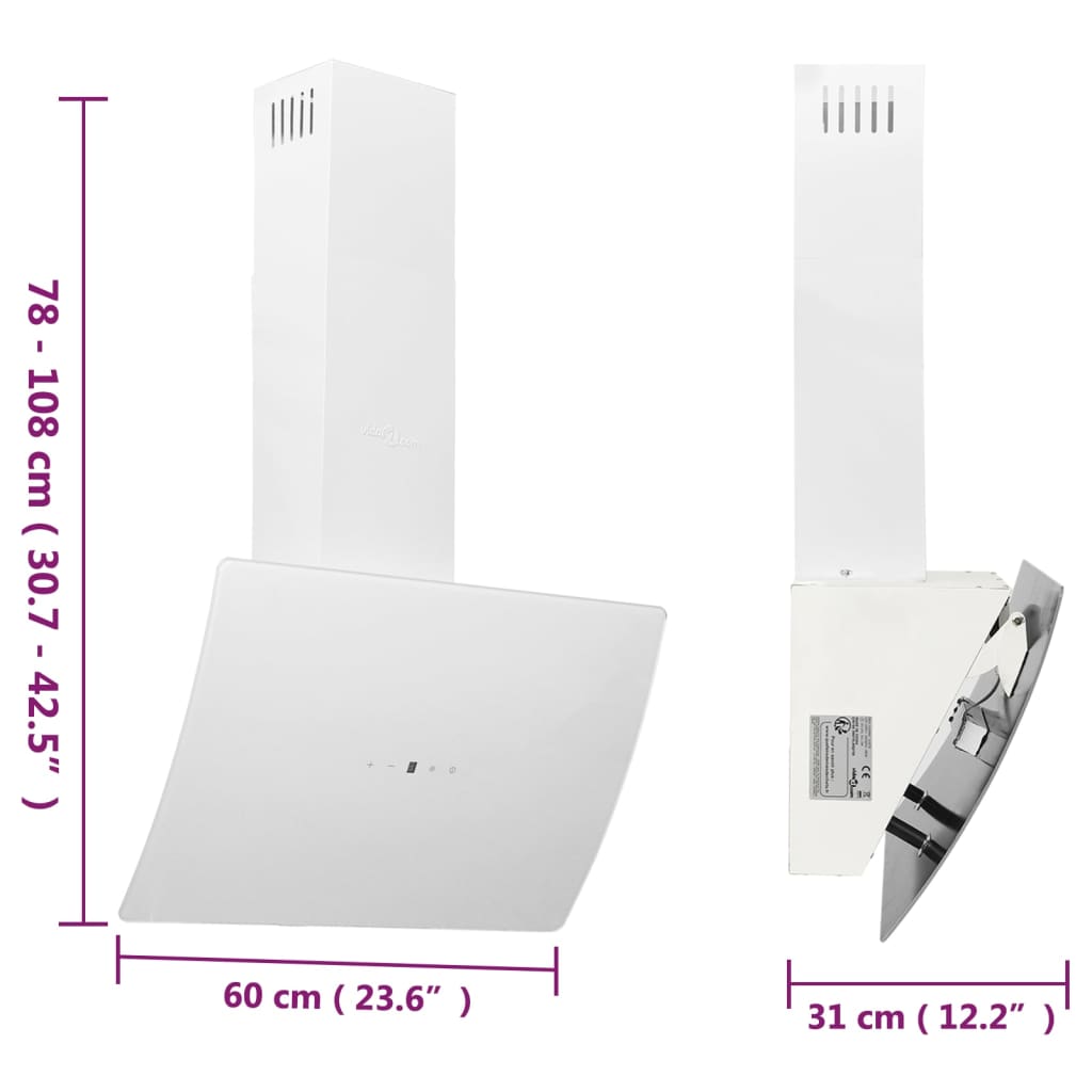 Köksfläkt 60 cm stål och härdat glas vit