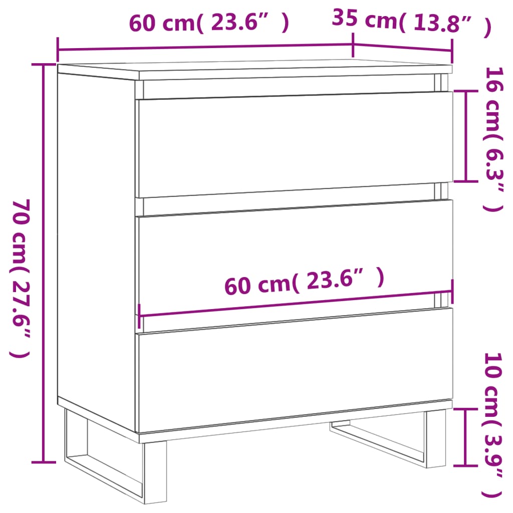 Byrå betonggrå 60x35x70 cm konstruerat trä