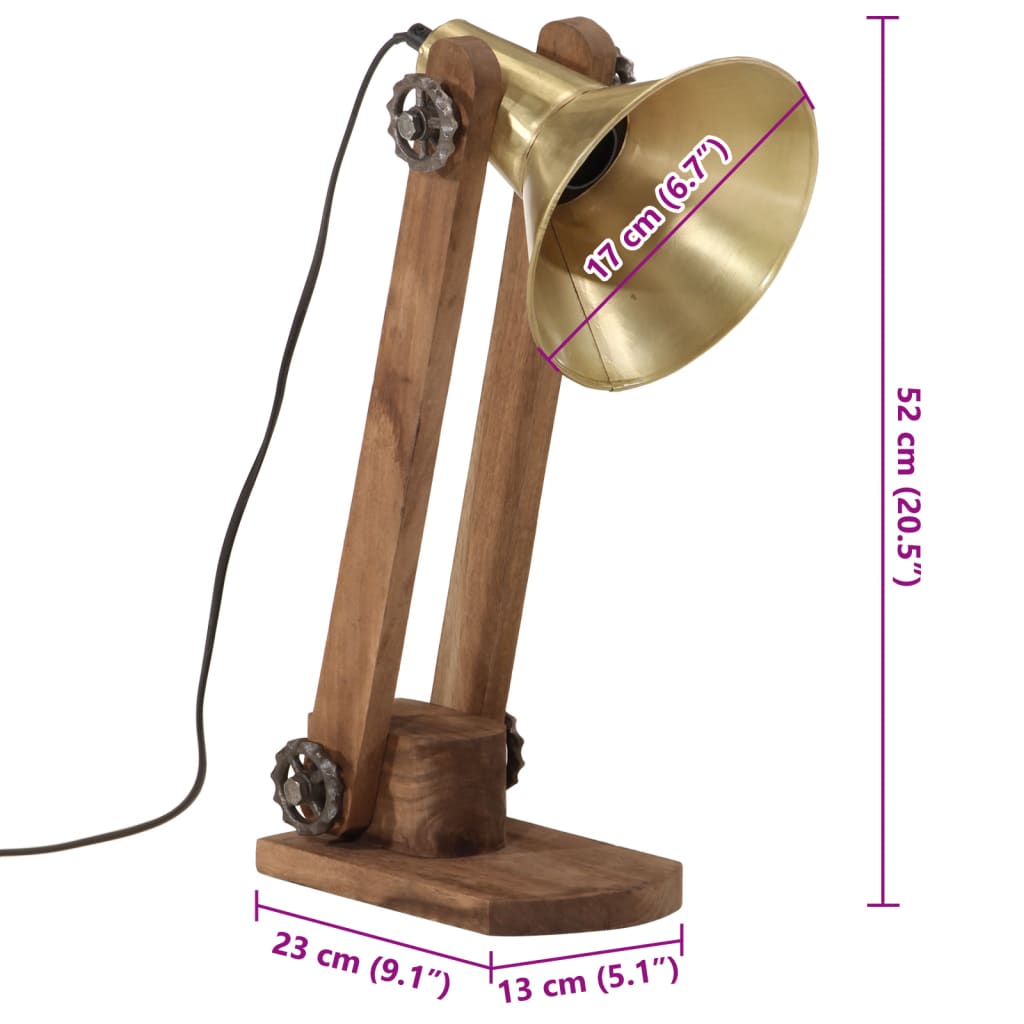 Skrivbordslampa 25 W antik mässing 23x13x52 cm E27