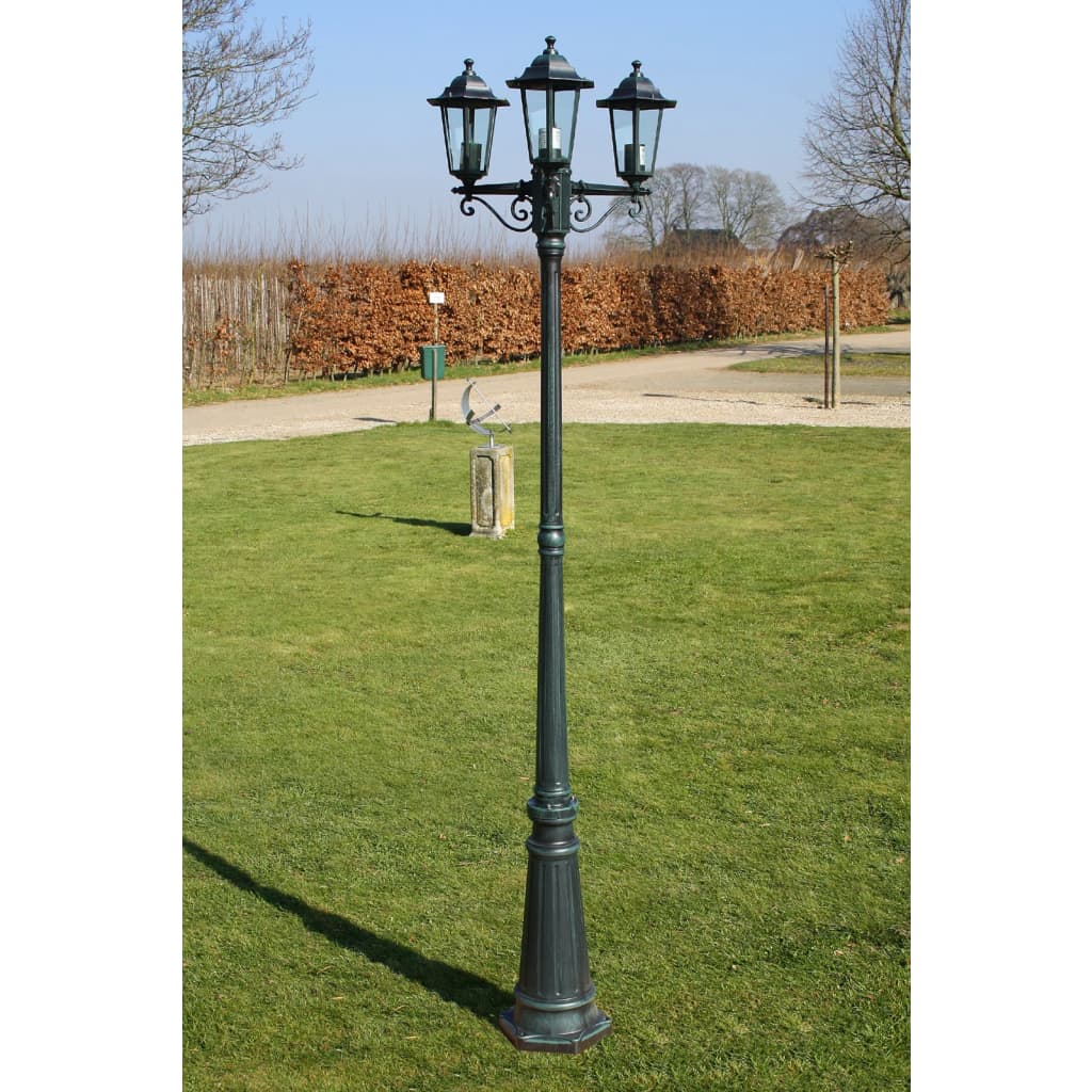 Trädgårdslampa 3 armar 215 cm mörkgrön/svart aluminium