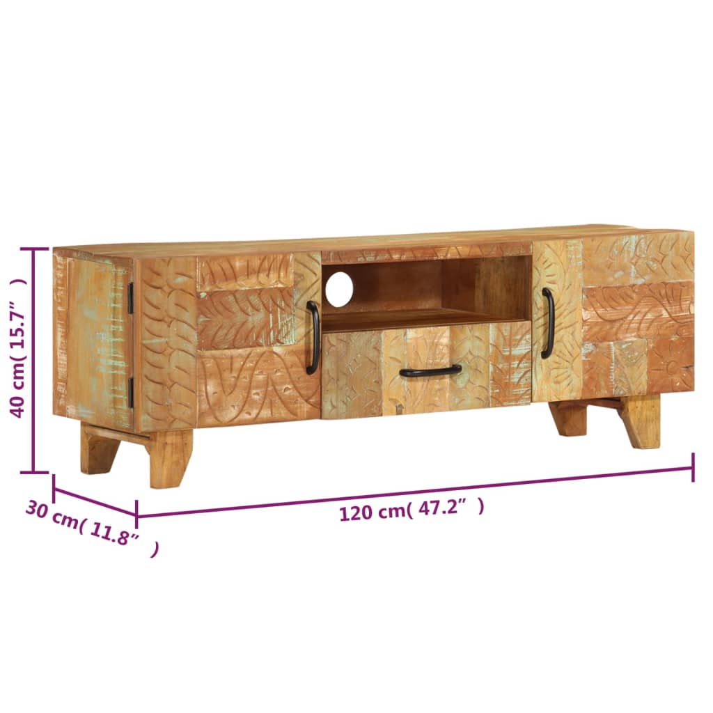 Handsnidad TV-bänk 120x30x40 cm massivt återvunnet trä