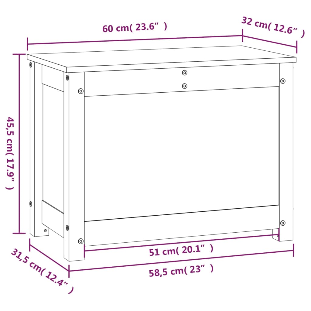 Förvaringslåda honungsbrun 60x32x45,5 cm massiv furu