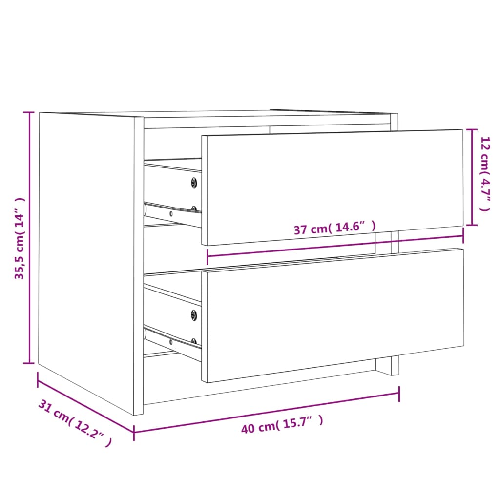 Sängbord 2 st 40x31x35,5 cm massiv furu